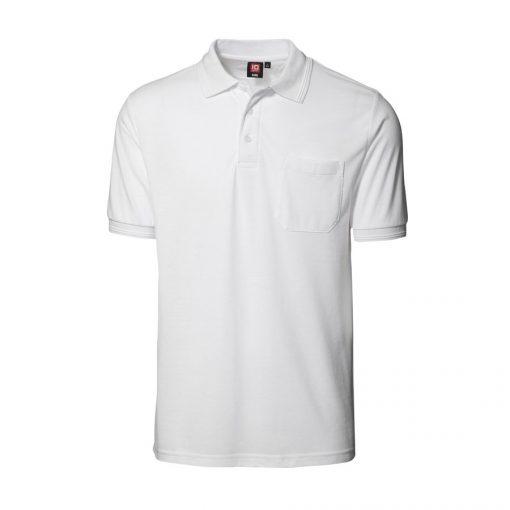 Klassisk ID Polo-shirt Nr 0520 med brystlomme, Klassisk poloshirt hvid