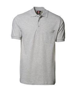 Klassisk ID Polo-shirt Nr 0520 med brystlomme, Klassisk poloshirt grå melange