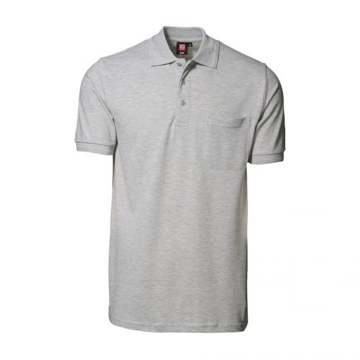 Klassisk ID Polo-shirt Nr 0520 med brystlomme, Klassisk poloshirt grå melange