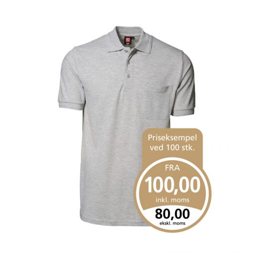 Klassisk ID Polo-shirt Nr 0520 med brystlomme, Klassisk poloshirt grå melange