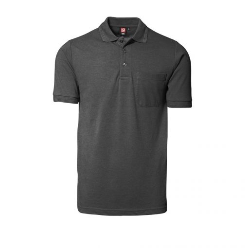 Klassisk ID Polo-shirt Nr 0520 med brystlomme, Klassisk poloshirt koks grå